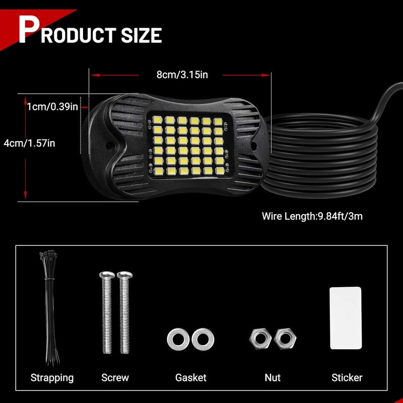 SHINIGHT 20 Pods White Rock Lights 6000K Pure White Super Bright Underglow Light,10FT/3M Extension Wires Each Light,36 LED SMD Chips,Waterproof IP68,Rock Lights for Trucks UTV ATV SUV Boats - Image 4